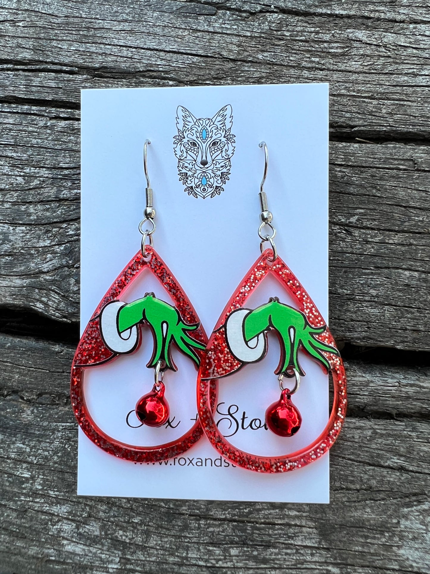 Grinch Resin + Jingle Bell Earrings