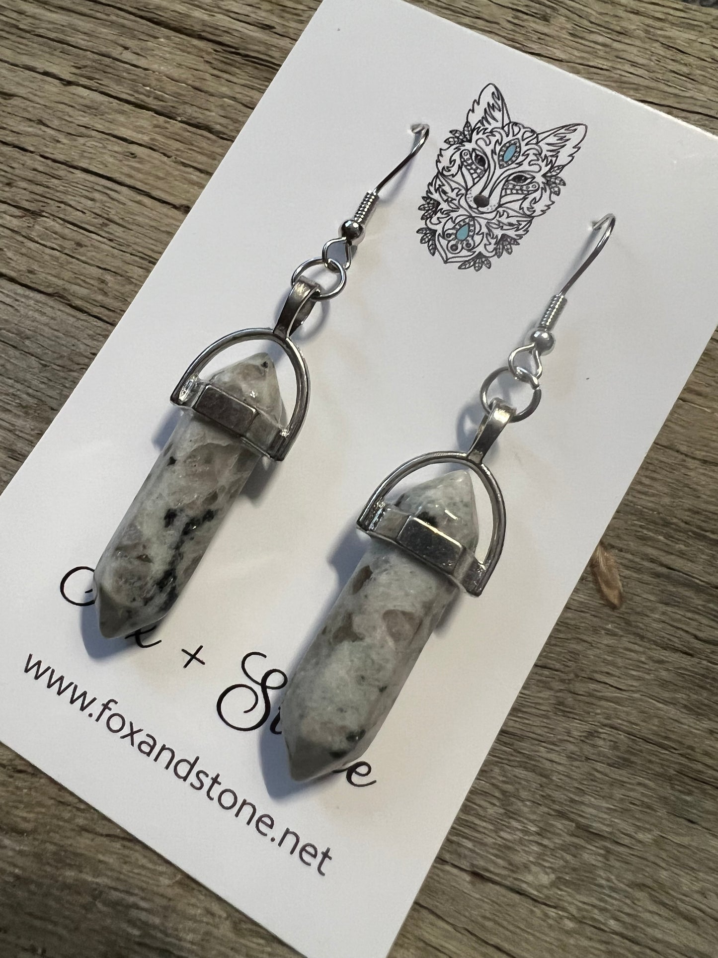 Kiwi Jasper Gemstone Bullet Point Earrings