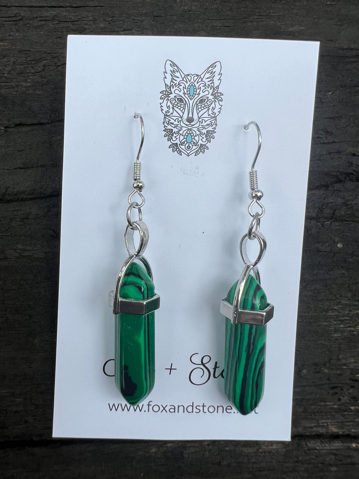 Malachite Gemstone Bullet Point Earrings