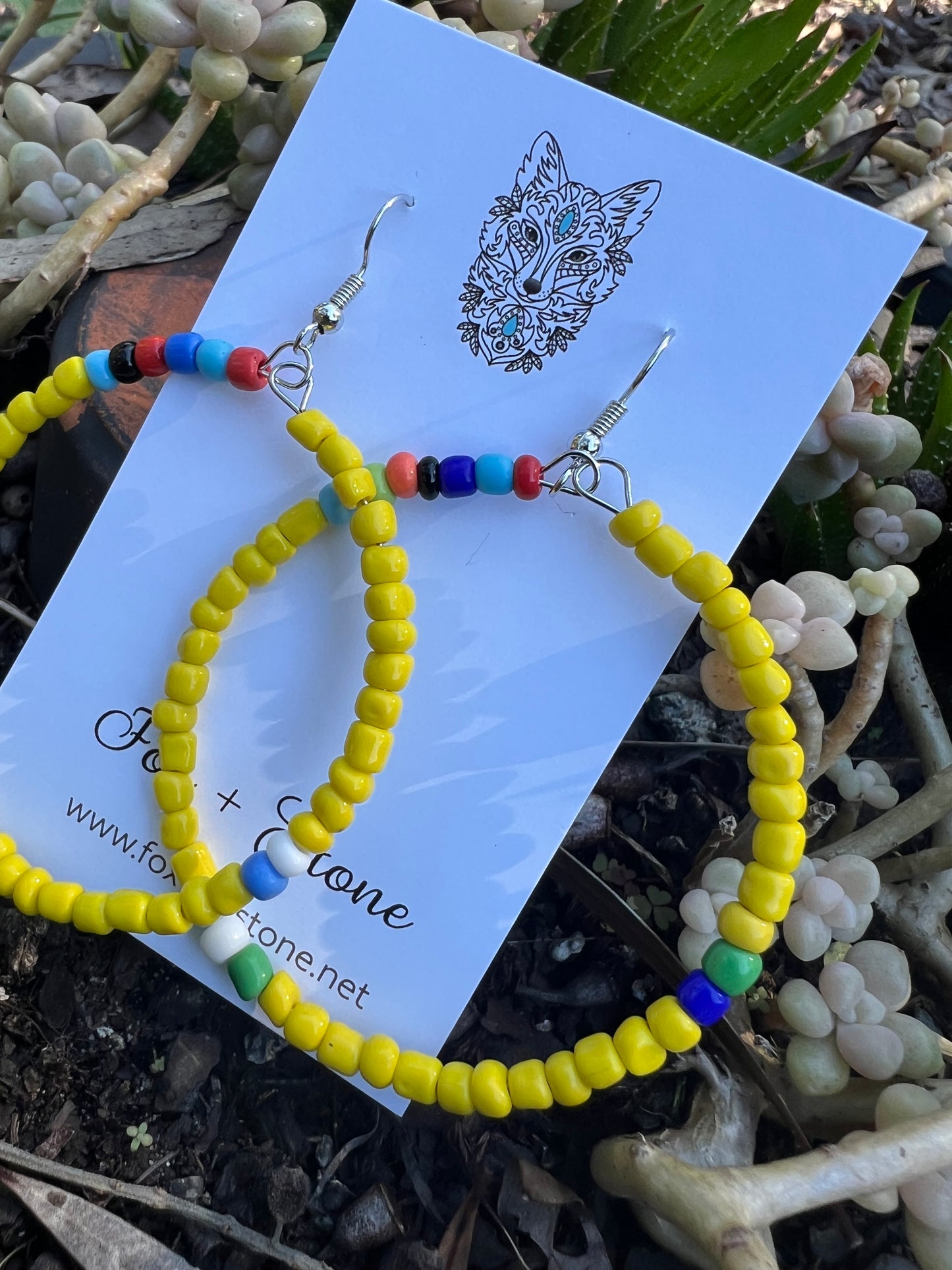 Yellow Large Beaded Hoop Earrings