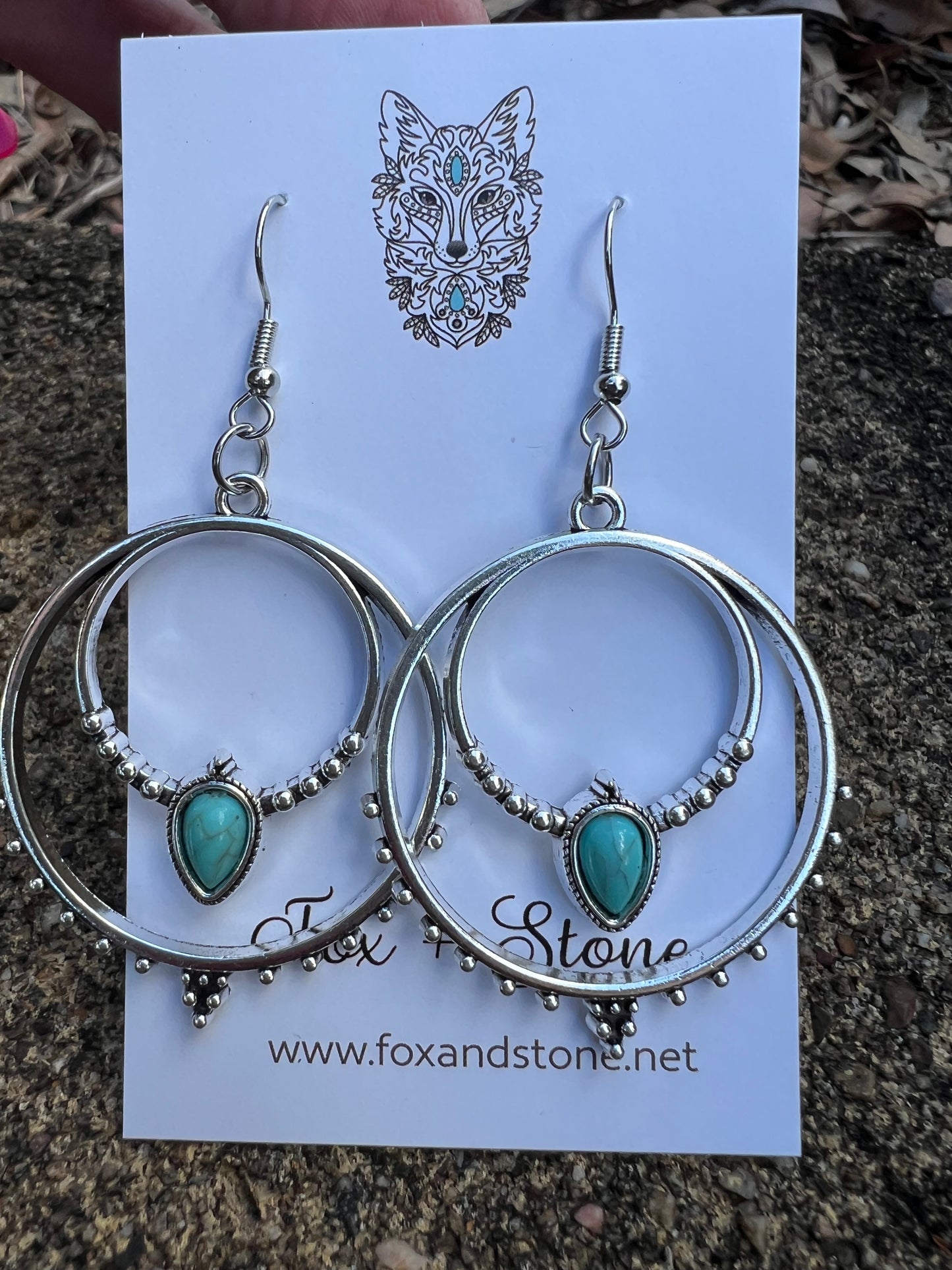 Big Silver Dyed Turquoise Earrings