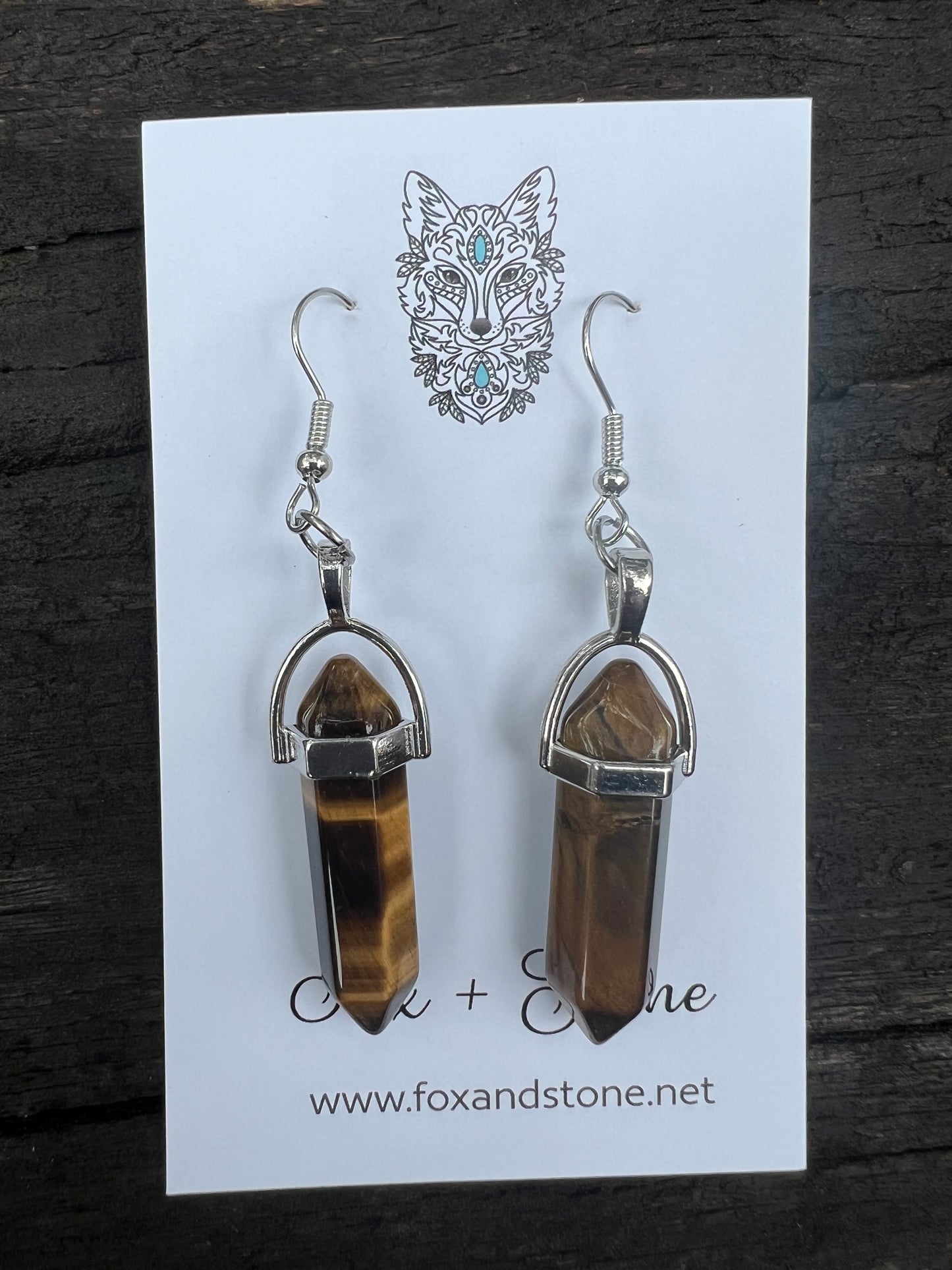 Tigers Eye Gemstone Bullet Point Earrings