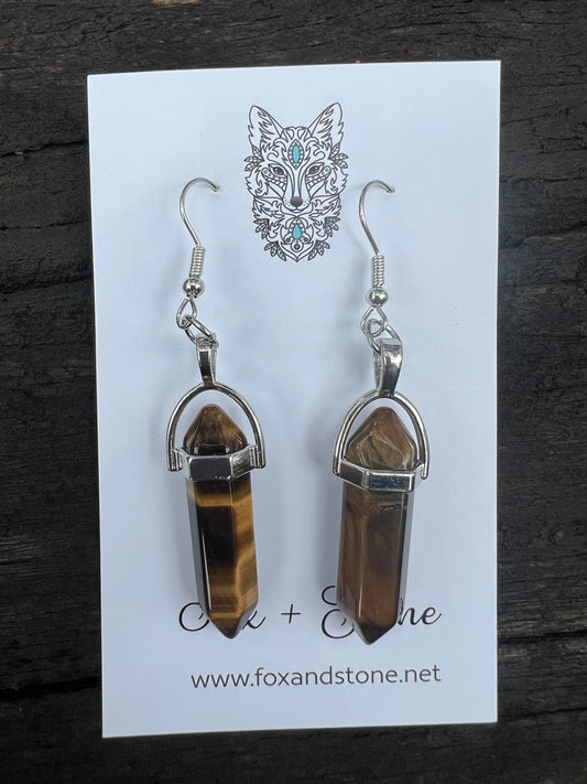 Tigers Eye Gemstone Bullet Point Earrings
