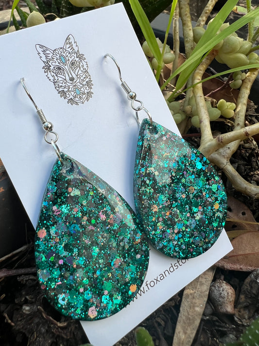 Emerald Isle Sparkled Glitter Resin Earrings