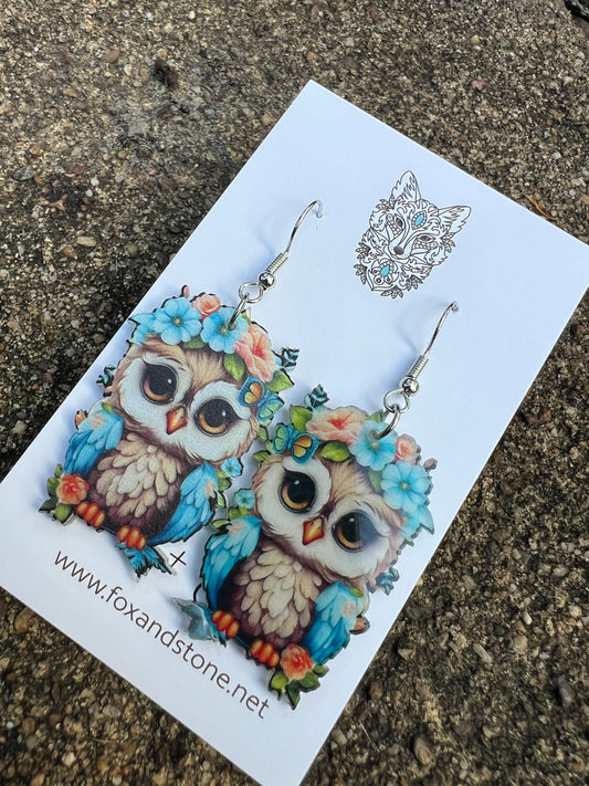 Super Cute Floral Owl Earrings