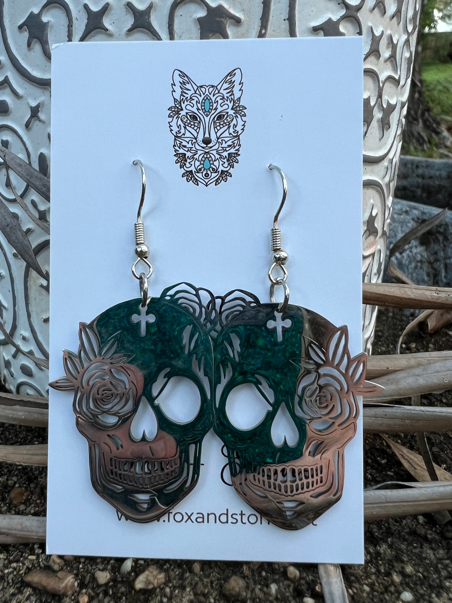 Stainless Steel Mirror Skull Earrings