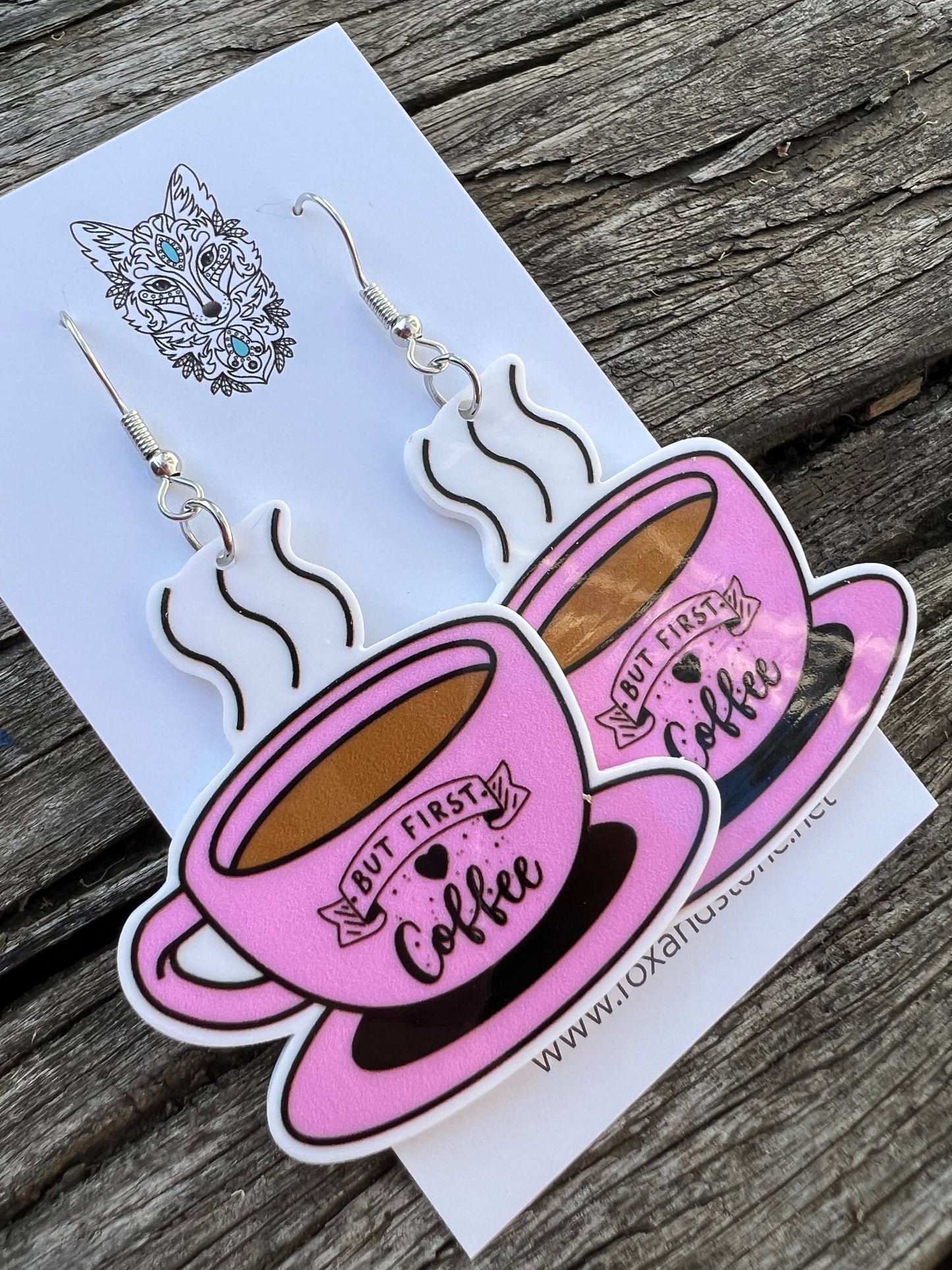 But First Coffee Pink Cup Earrings