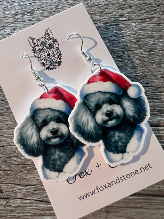 Poodle Santa Hat Dog Earrings 1