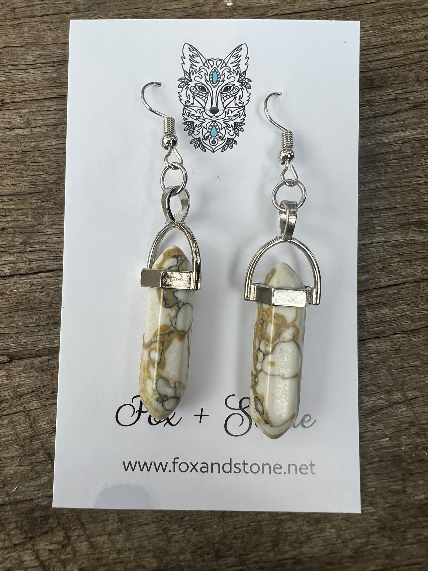 Golden Howlite Gemstone Bullet Point Earrings