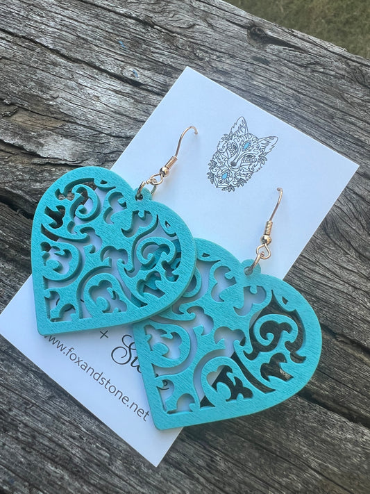 Turquoise Wood Dangle Earrings