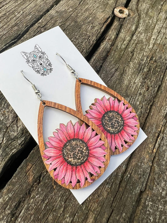 Pink Sunflower Earrings