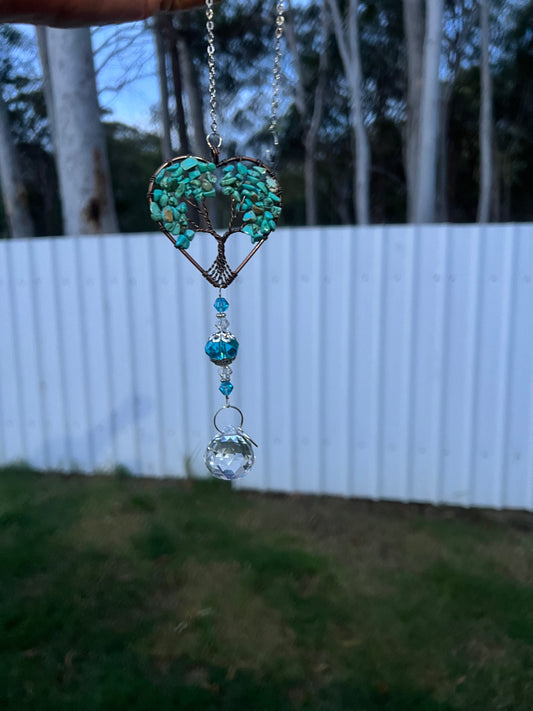 Heart Turquoise Wire Wrapped Sun Catcher