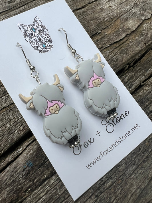 Super Cute Grey Highland Cow Earrings