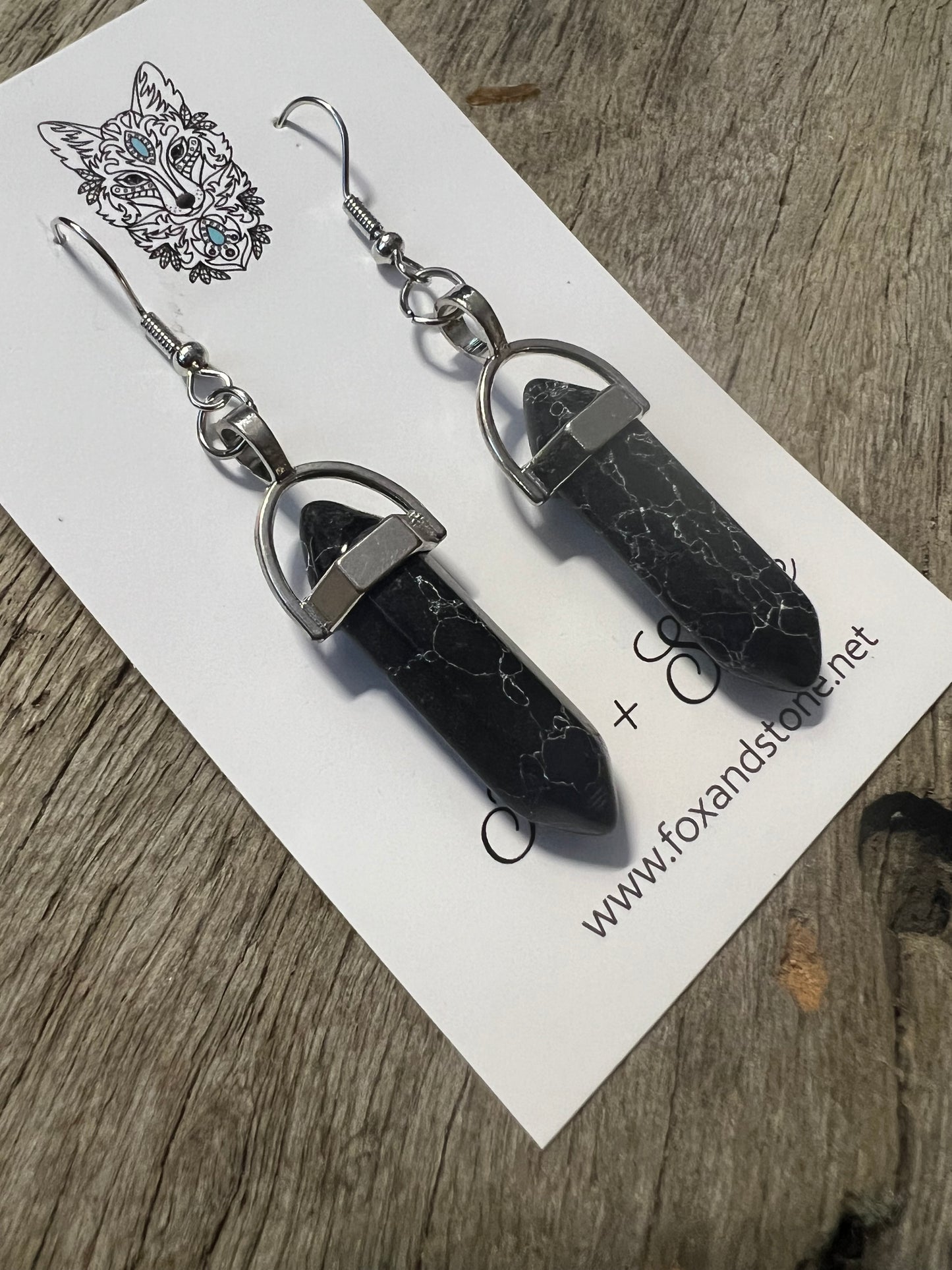 Vein Jasper Gemstone Bullet Point Earrings