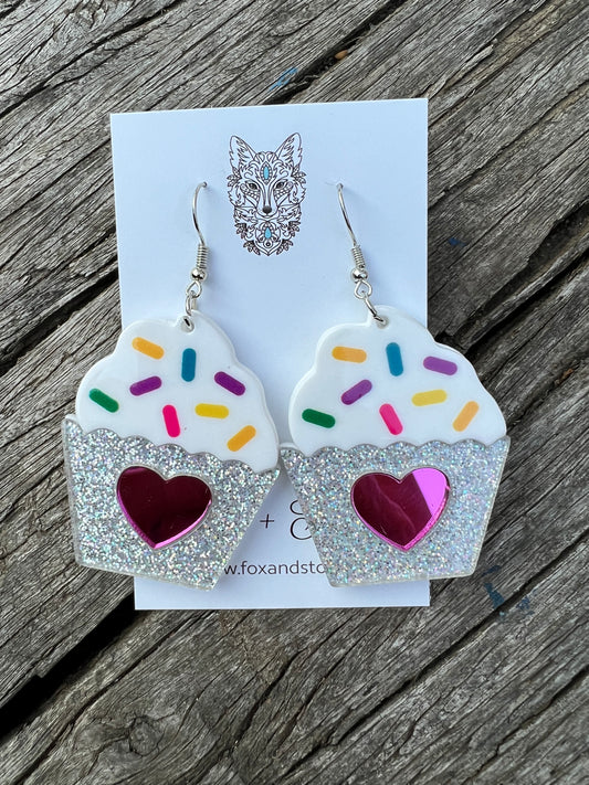 Stunning Bold Cupcake Heart Earrings