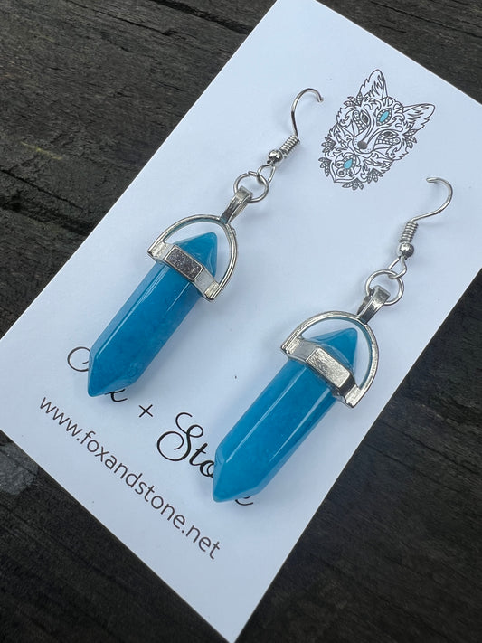 Blue Agate Gemstone Bullet Point Earrings