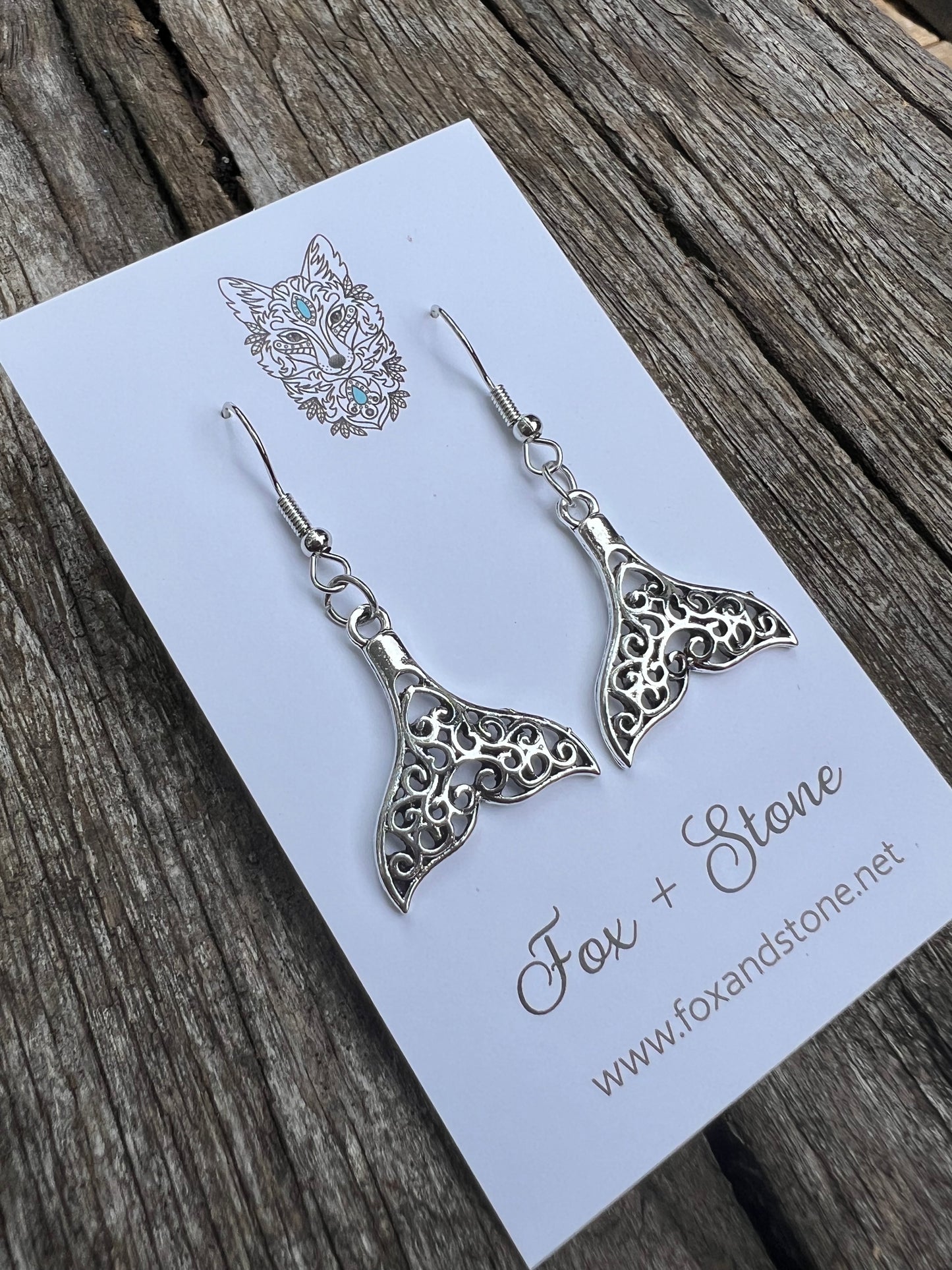 Filigree Silver Whale Tail Earrings