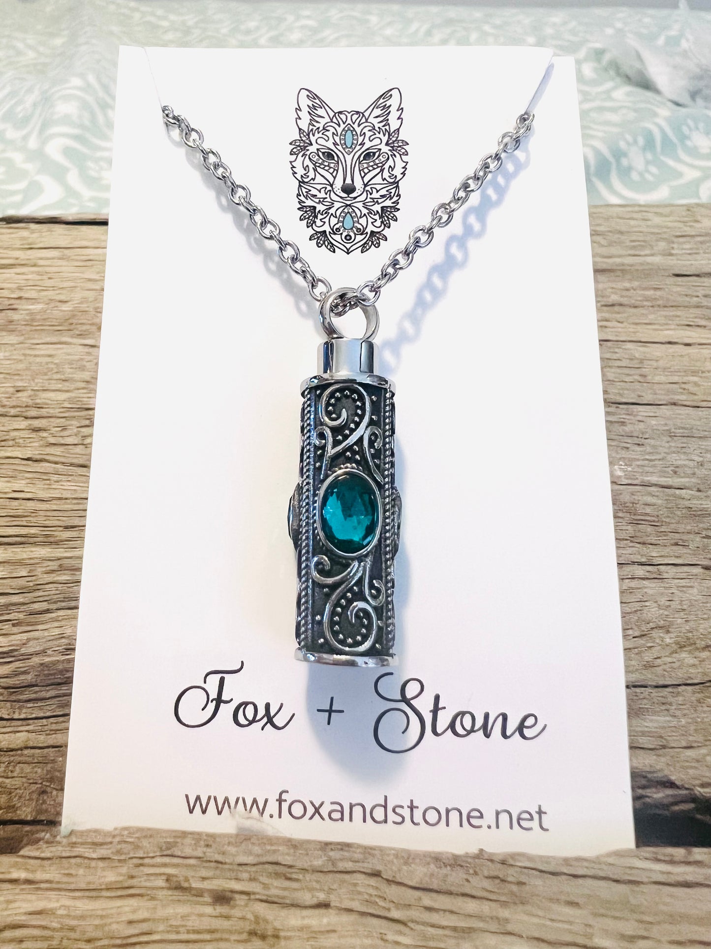 Ashes Keepsake Pendant Stainless Steel Deep Green Stones