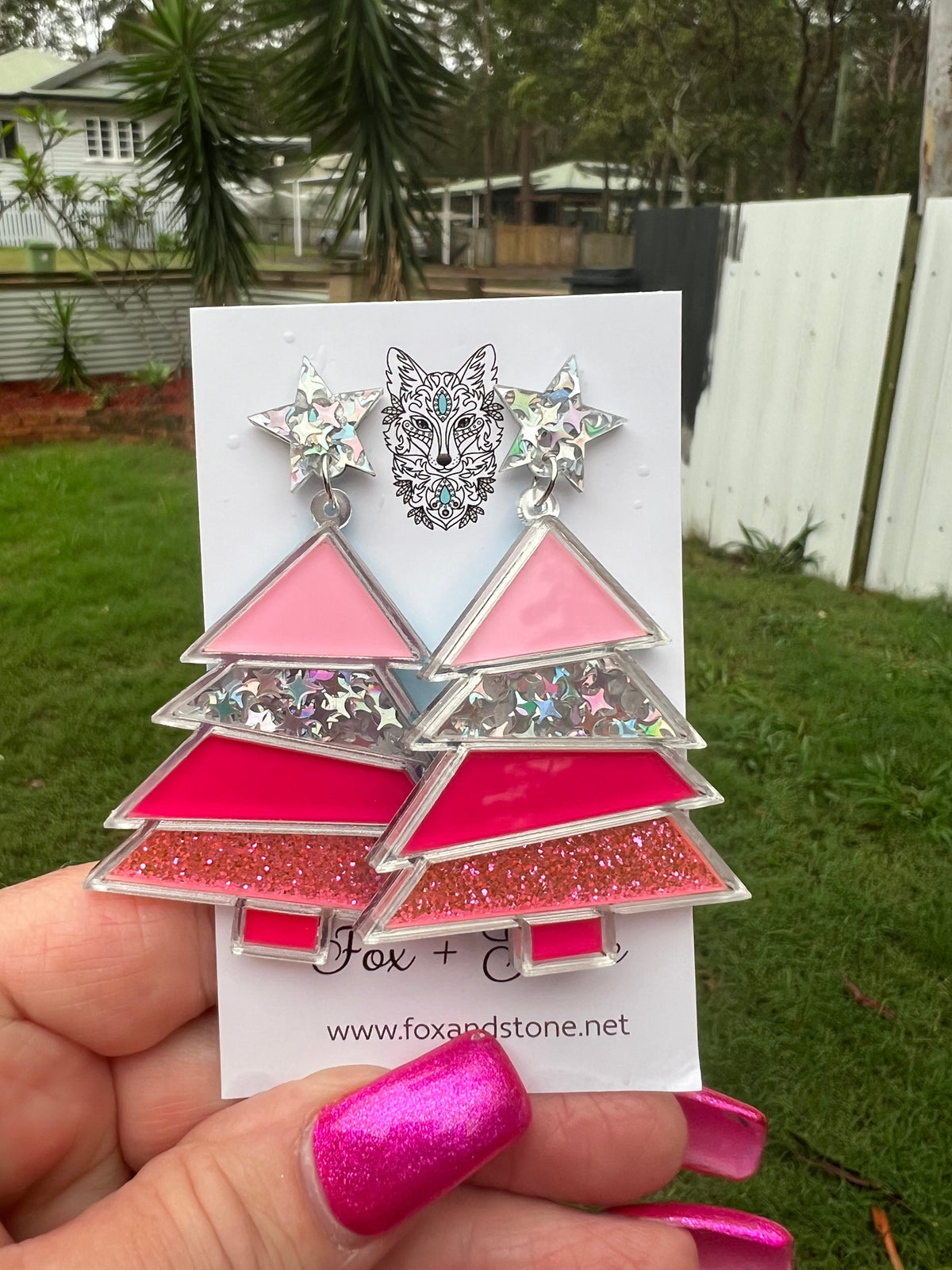 Christmas Tree Pink Glitter Earrings