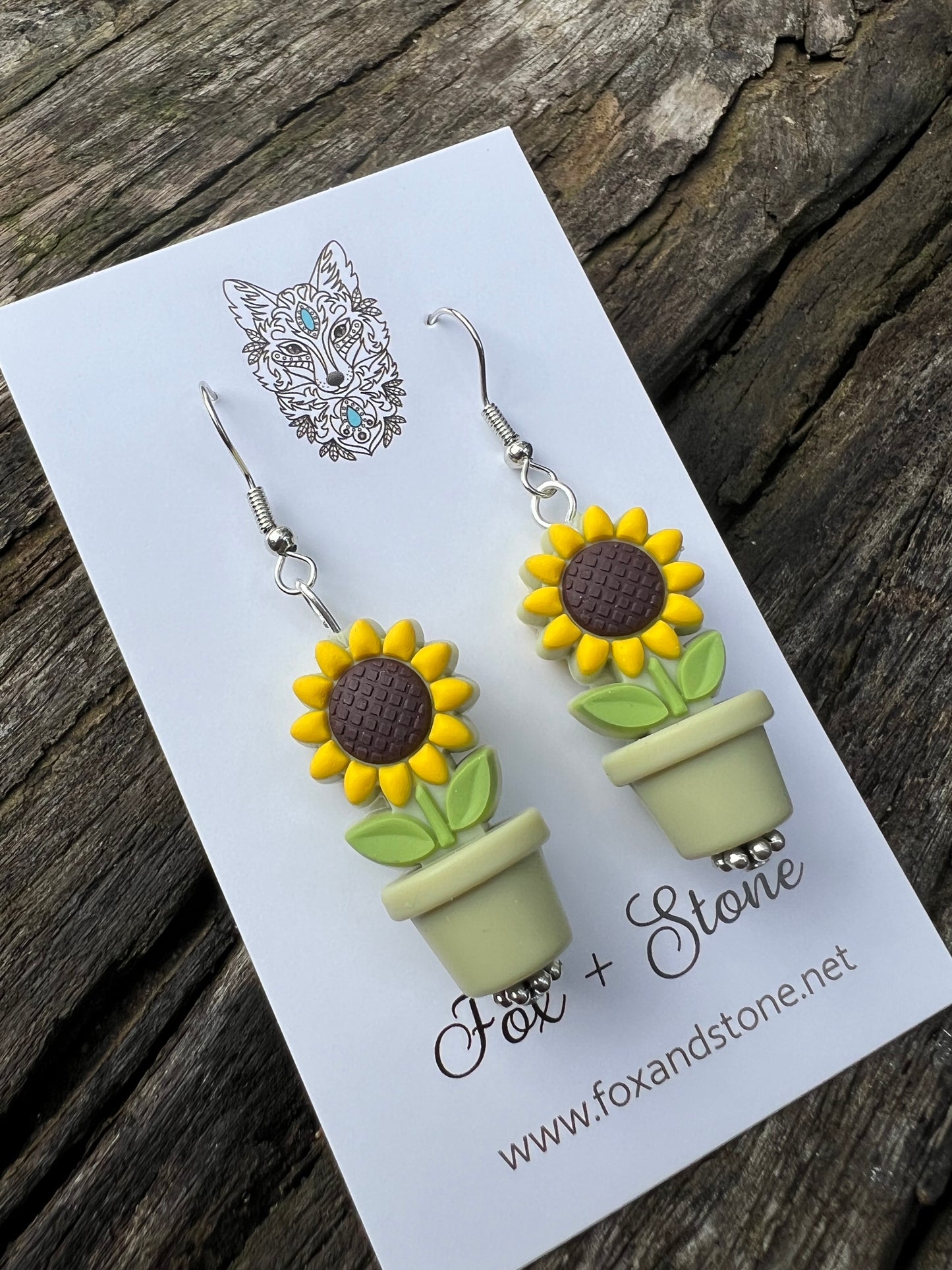 Sunflower in Green Pots Earrings