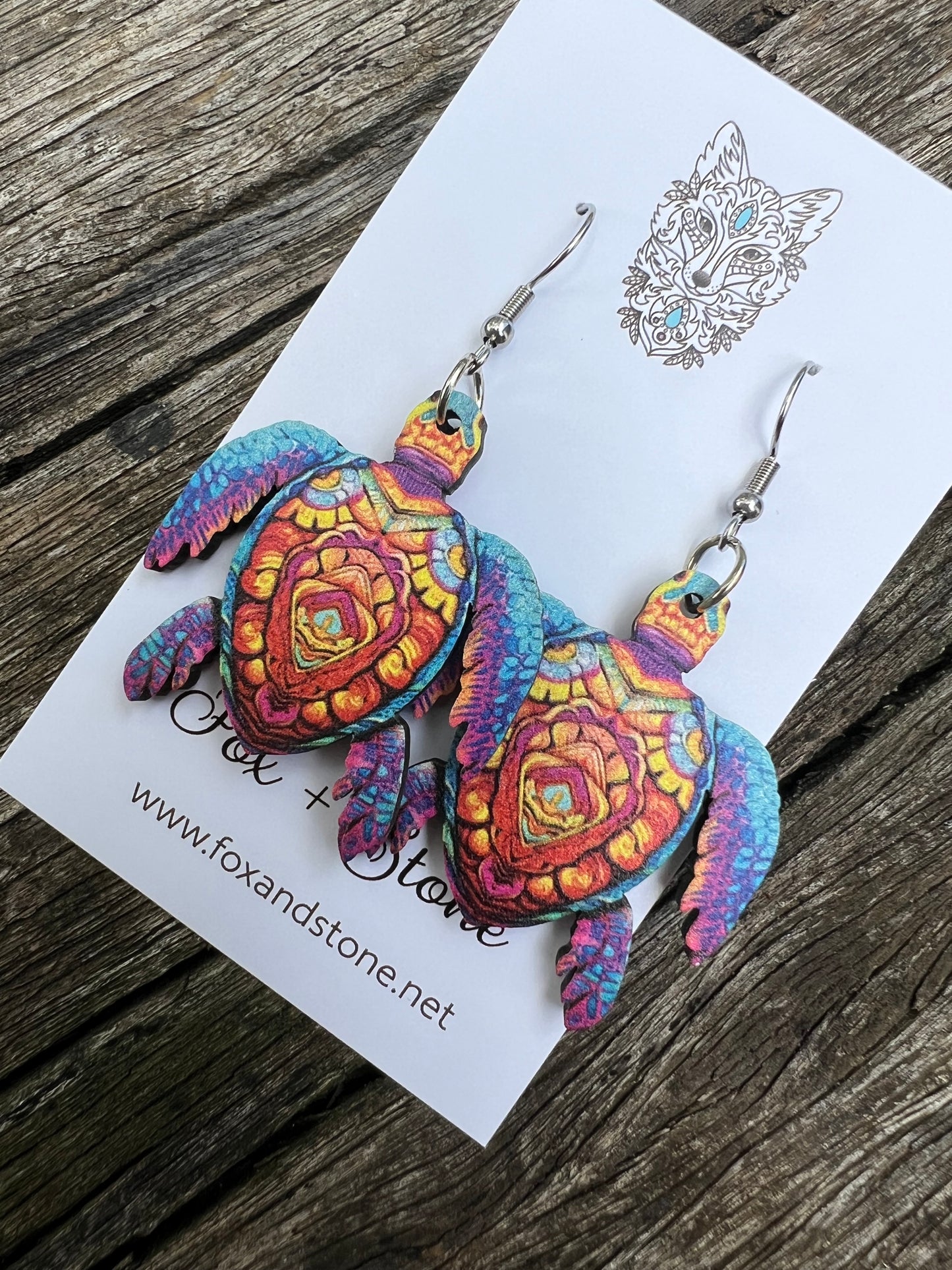 Pretty Lux Wood Turtle Earrings