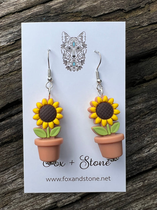 Sunflower in Beige Pots Earrings