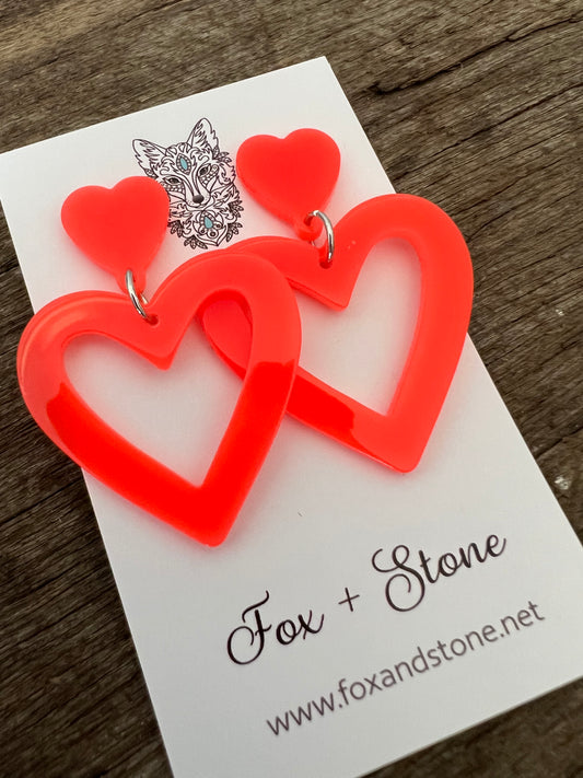 Heart To Heart Fluro Orange Earrings