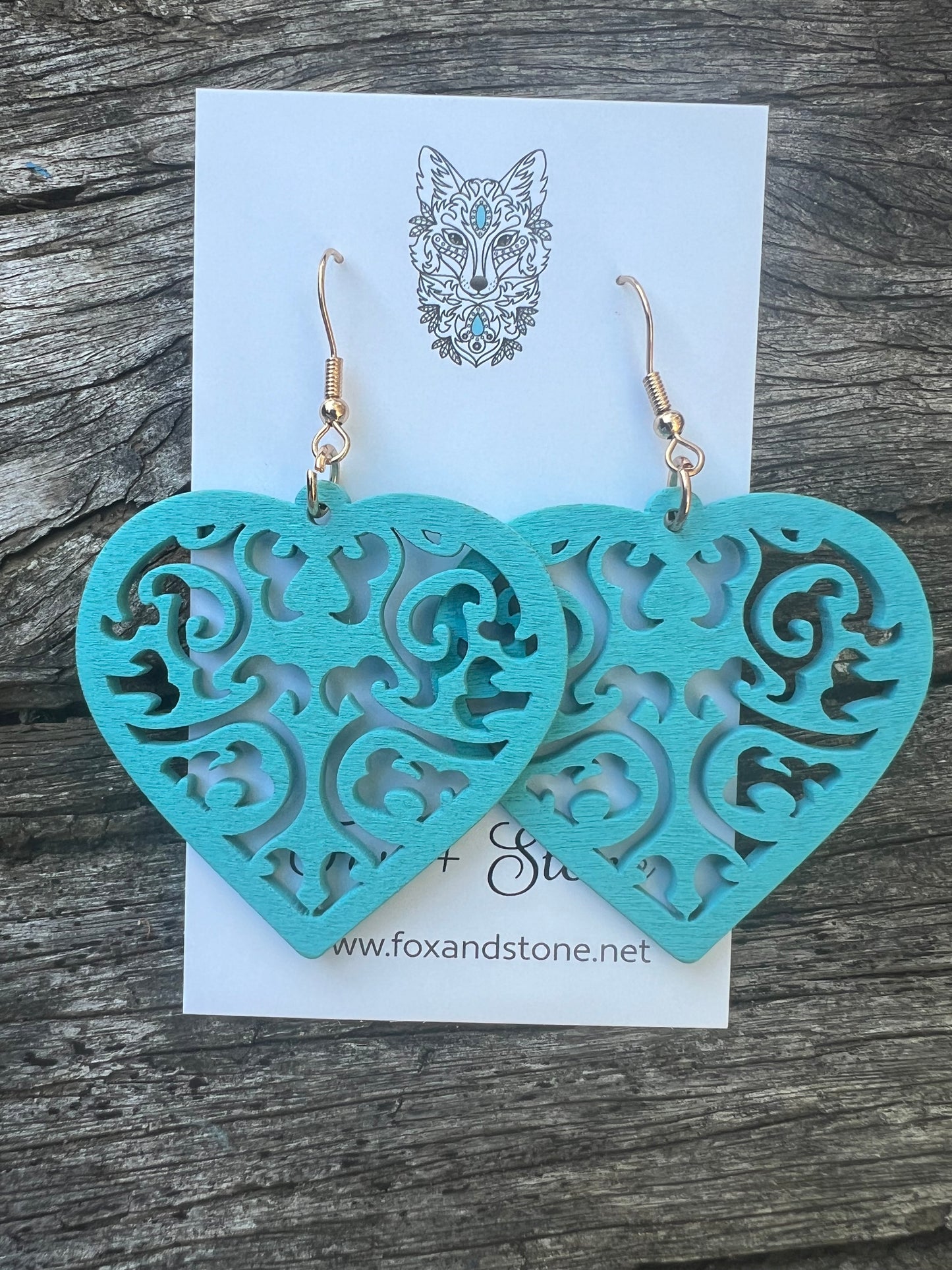 Turquoise Wood Dangle Earrings