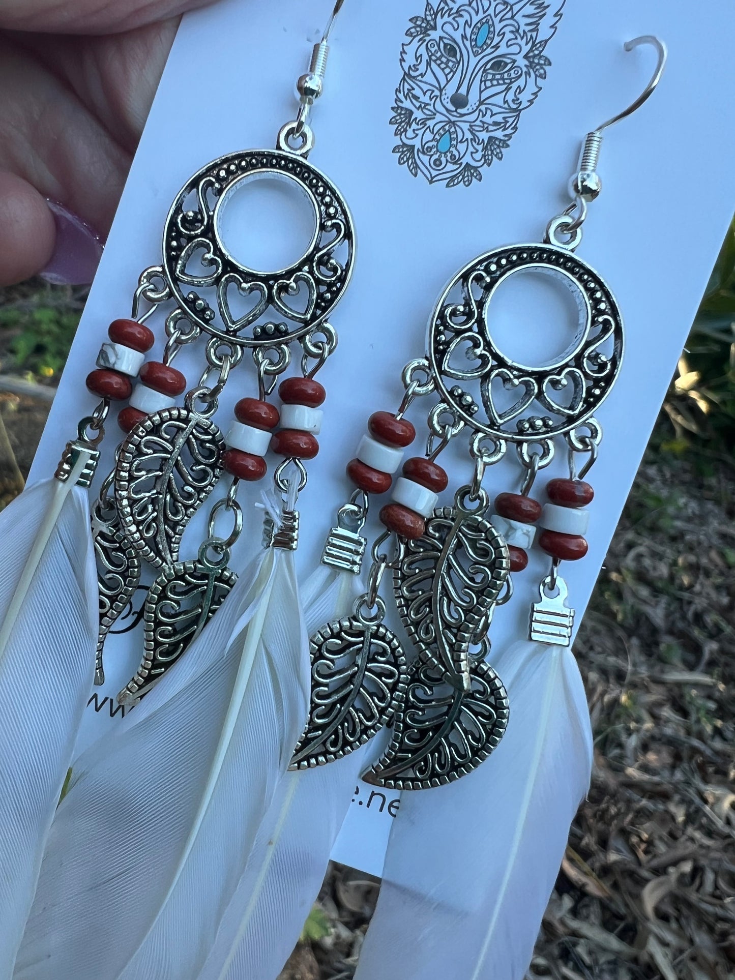 Stunning Silver Leaf White Feather Earrings