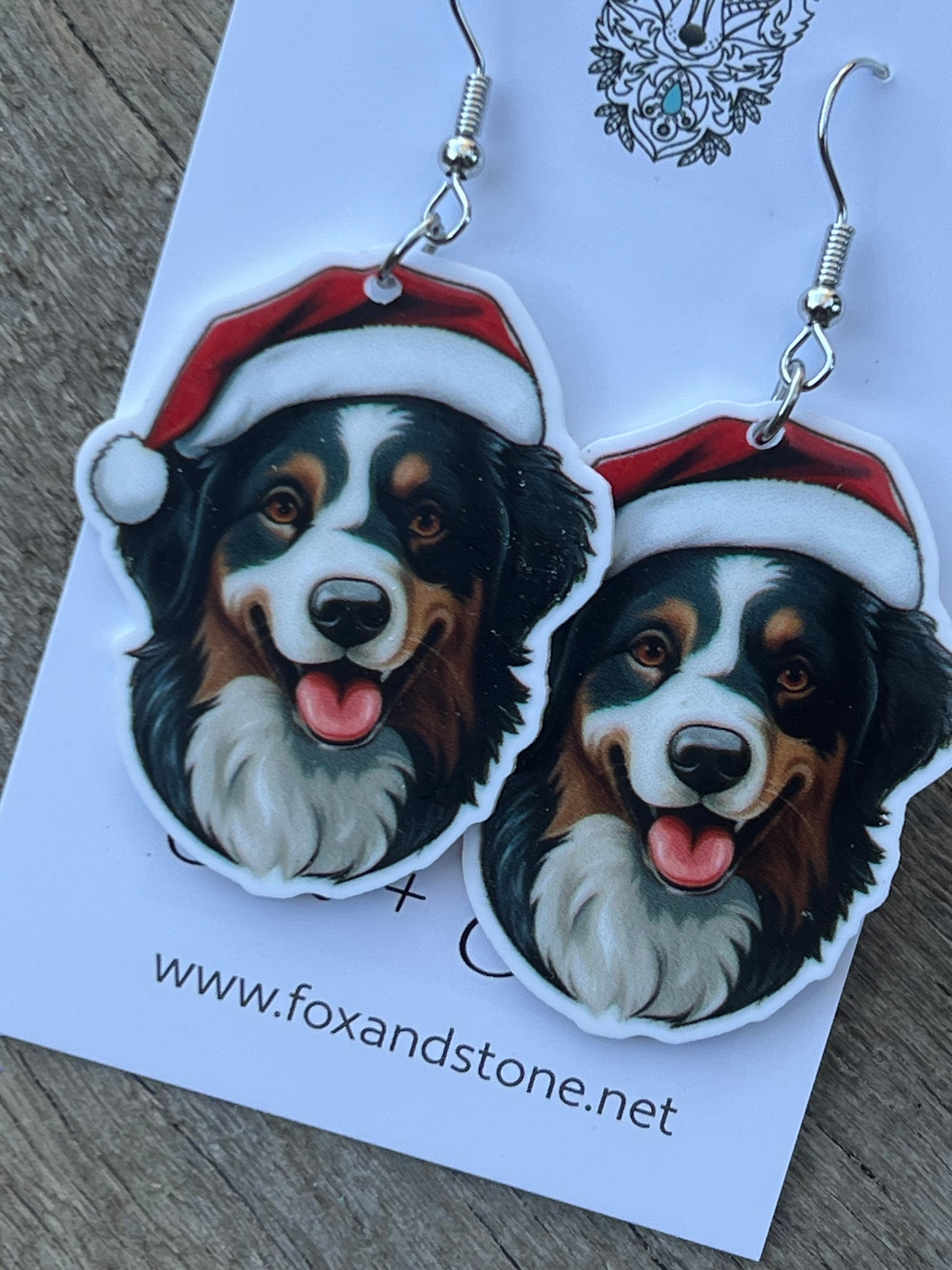 Australian Shepard Santa Hat Dog Earrings