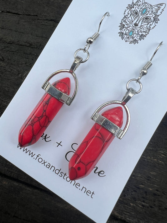 Red Howlite Gemstone Bullet Point Earrings