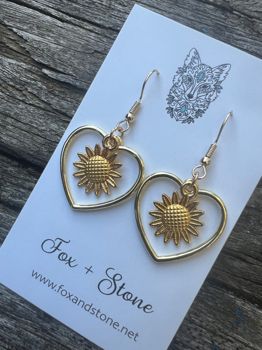Sunflower Love Gold Hearts Dangles
