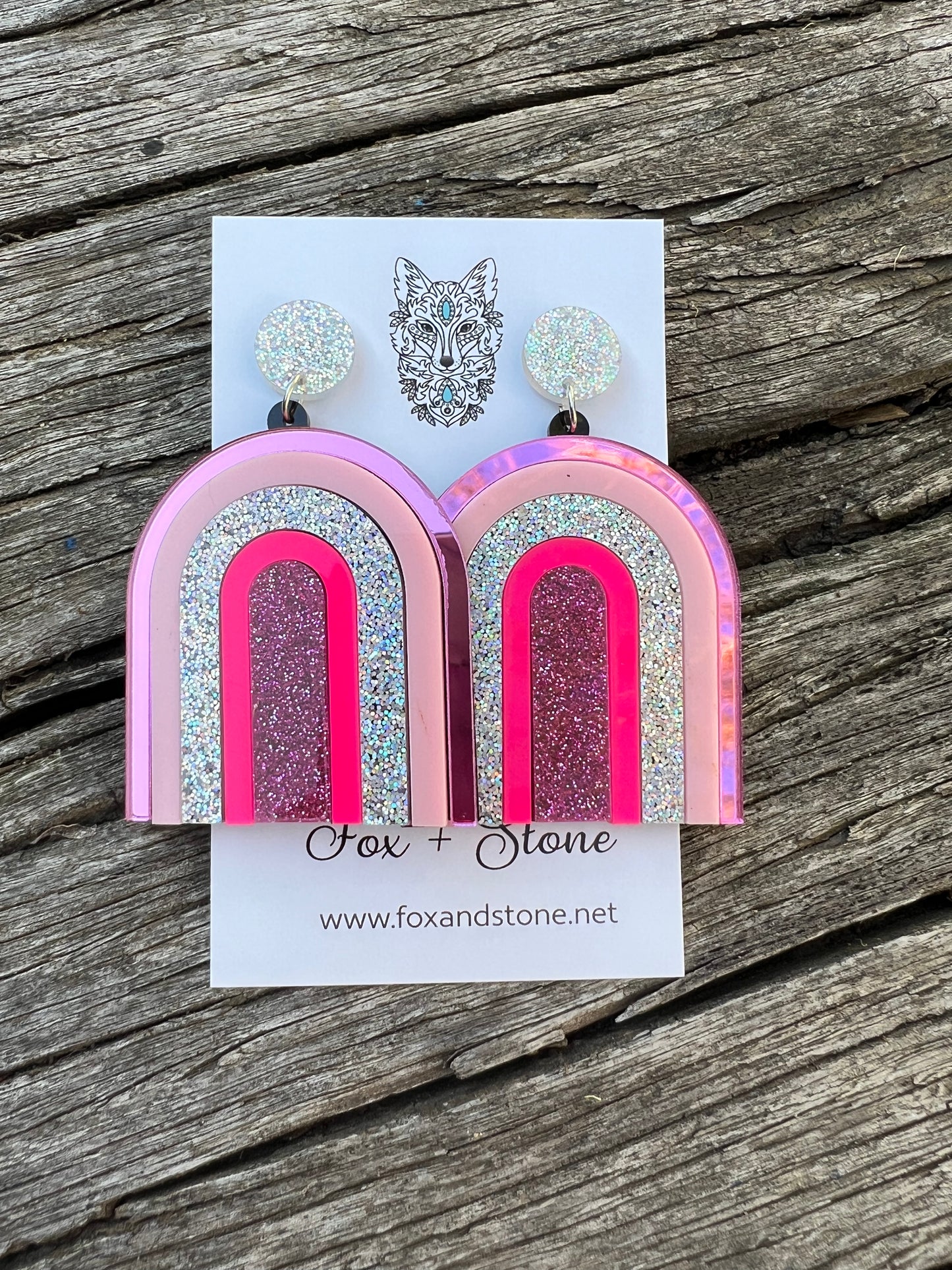 Beautiful Statement Pink Glitter Arch Earrings
