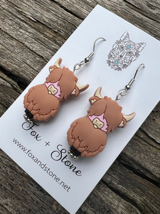 Super Cute Brown Highland Cow Earrings