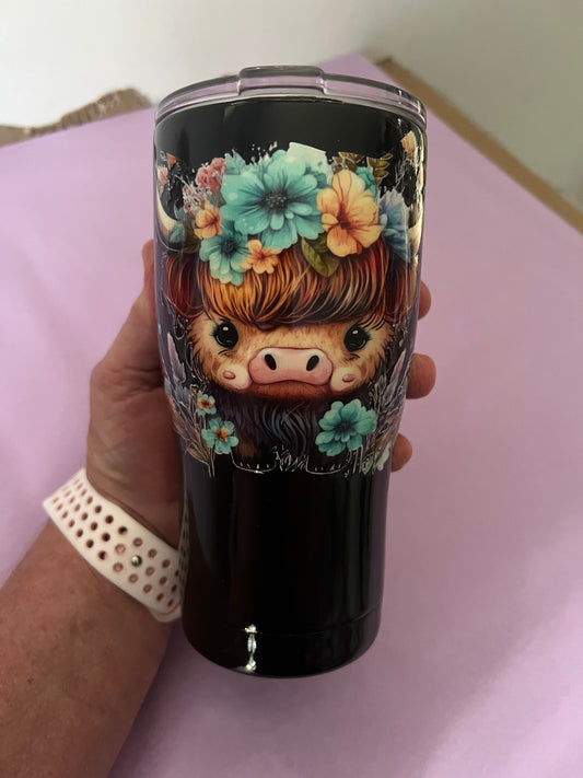 Highland Cow Floral 20oz Curved Tumbler