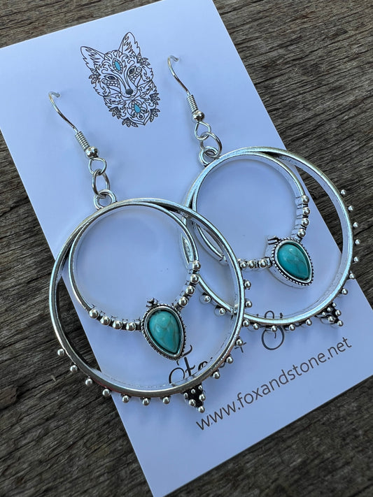 Big Silver Dyed Turquoise Earrings