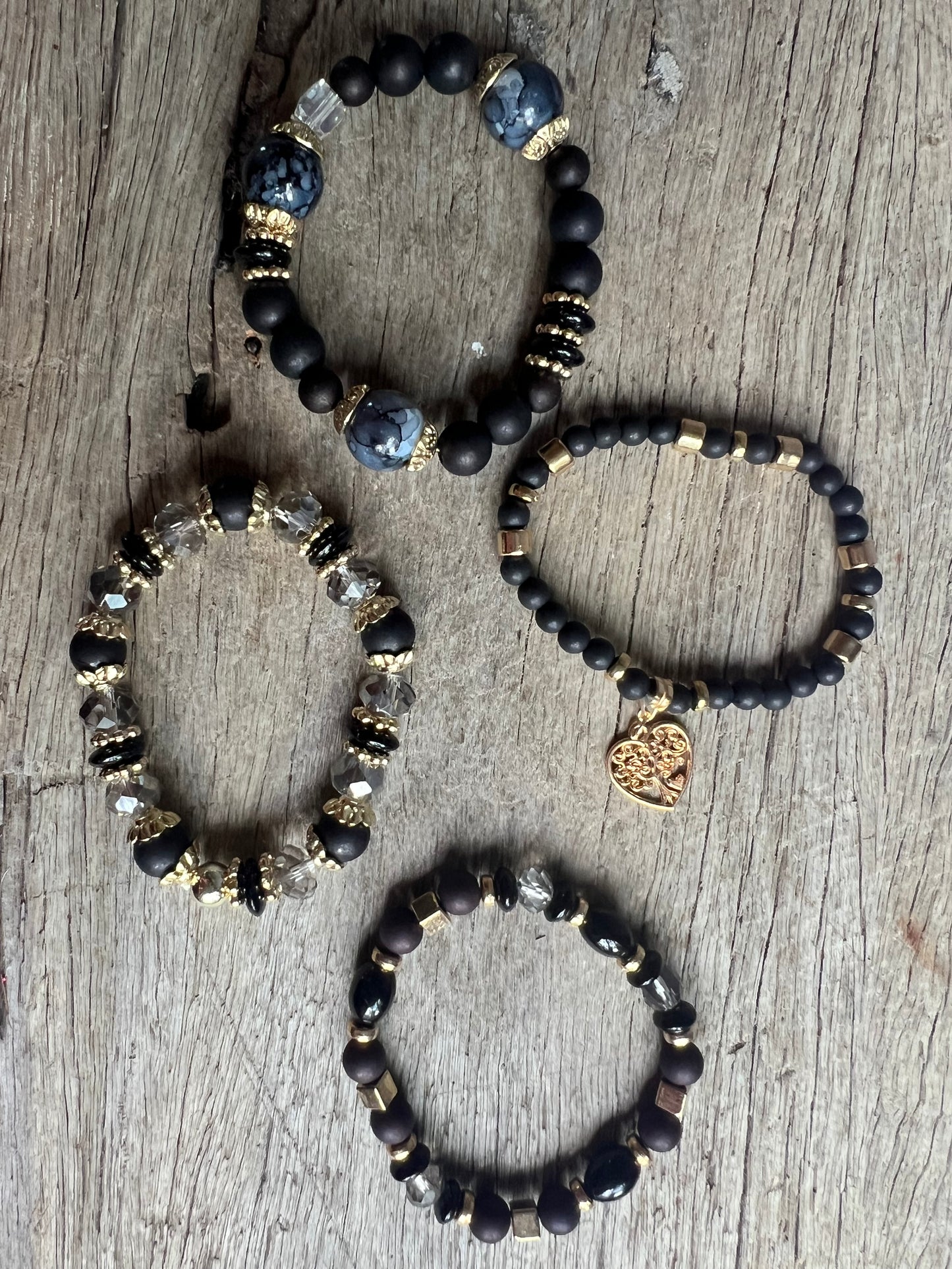 Black Heart Beaded Bracelet Stack