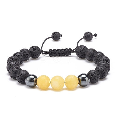 Yellow Jasper Lava Hematite Gemstone Bracelet