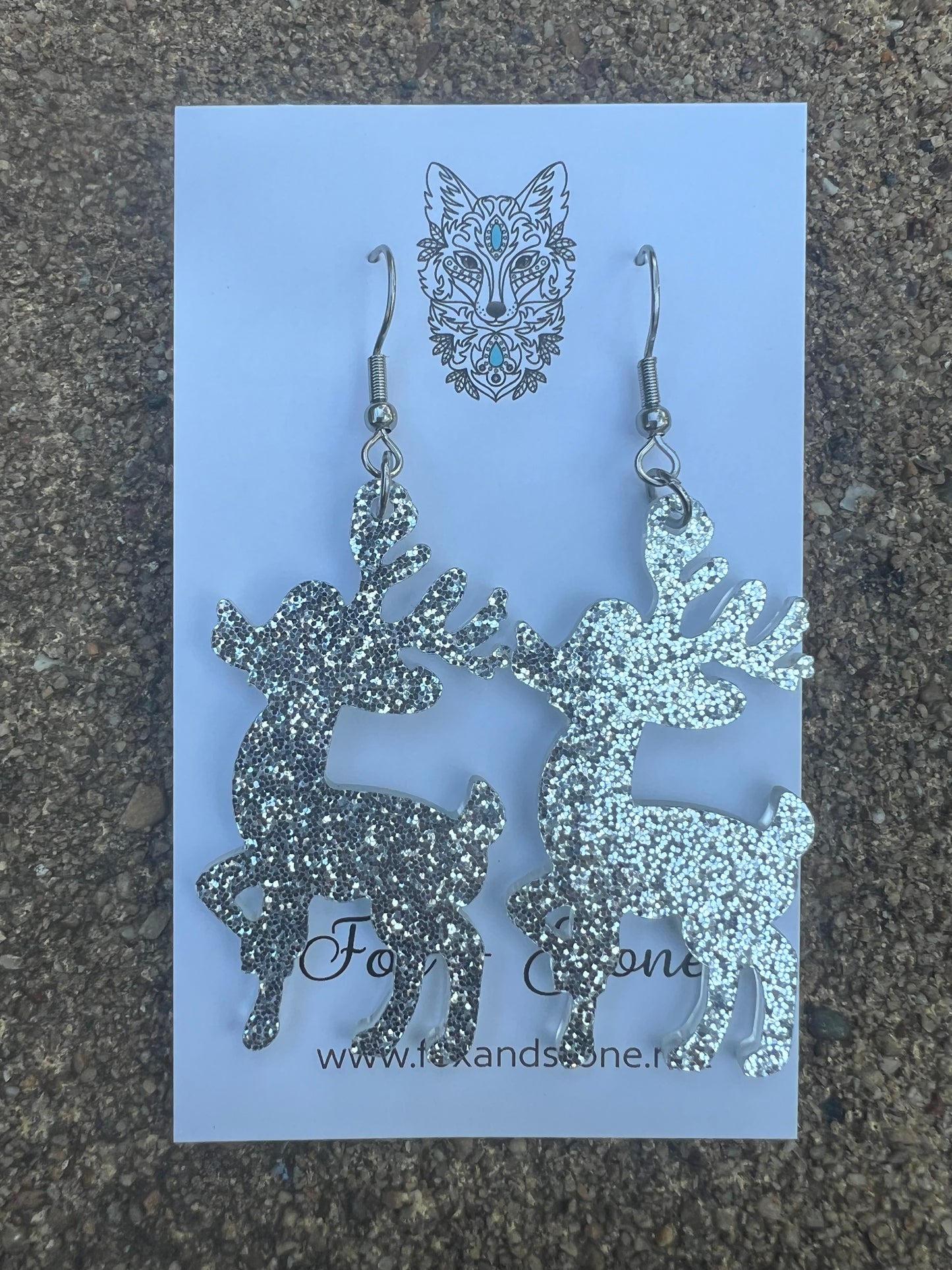 Silver Reindeer Xmas Earrings