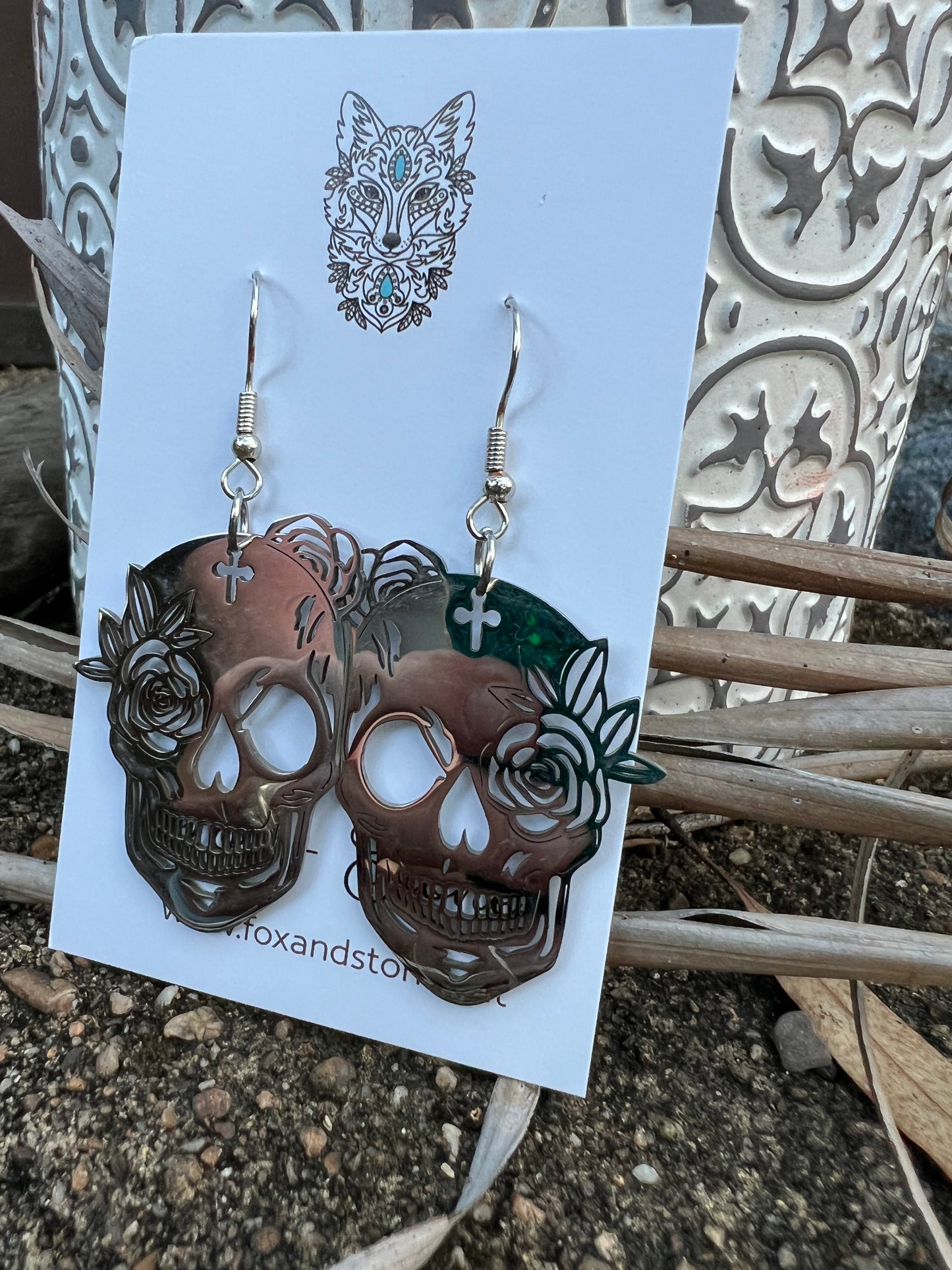 Stainless Steel Mirror Skull Earrings