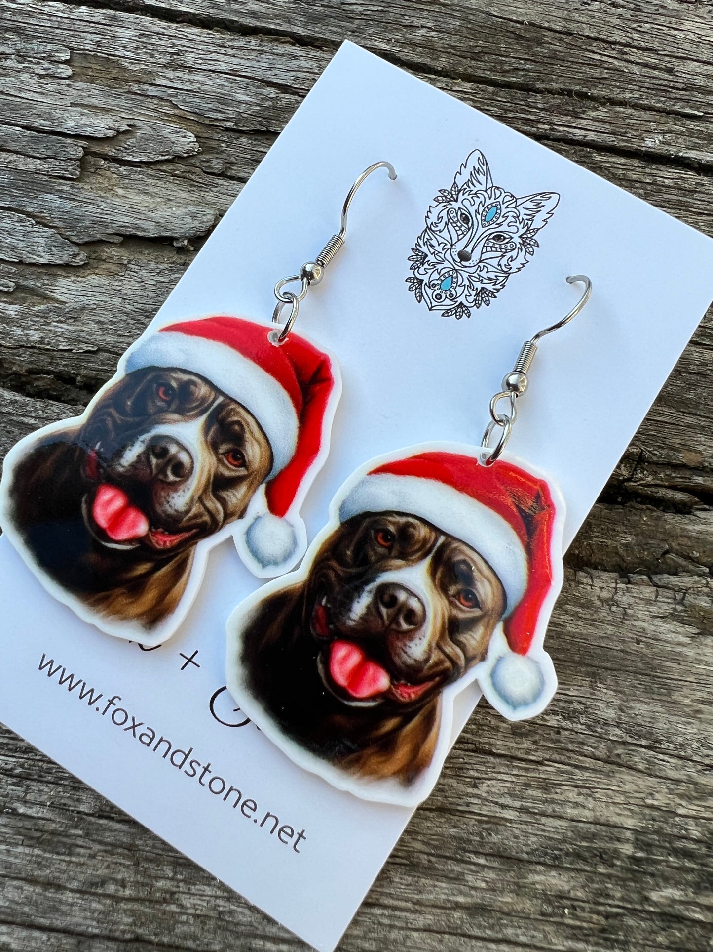 Staffie Santa Hat Dog Earrings