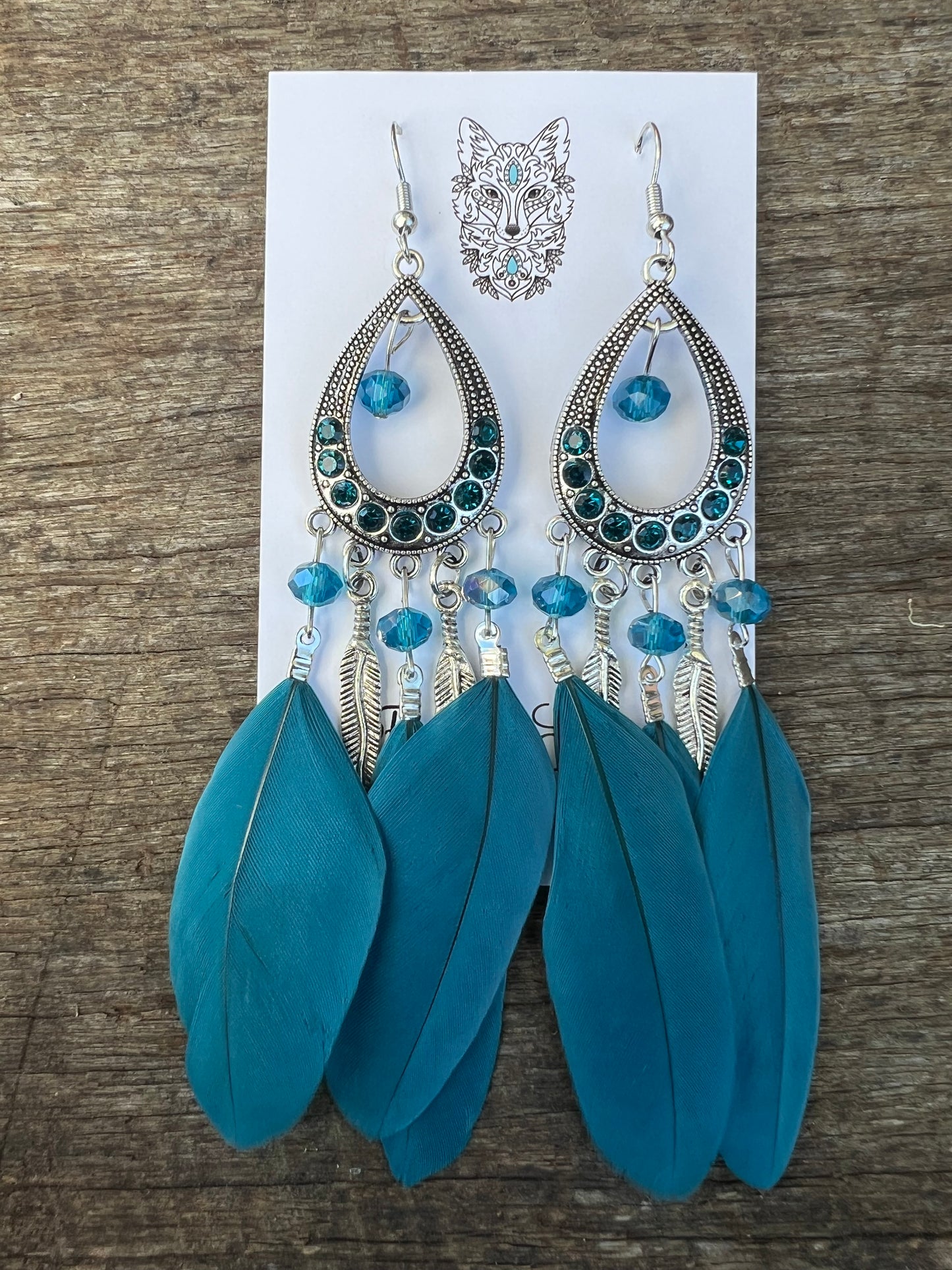 Teal Feather Earrings