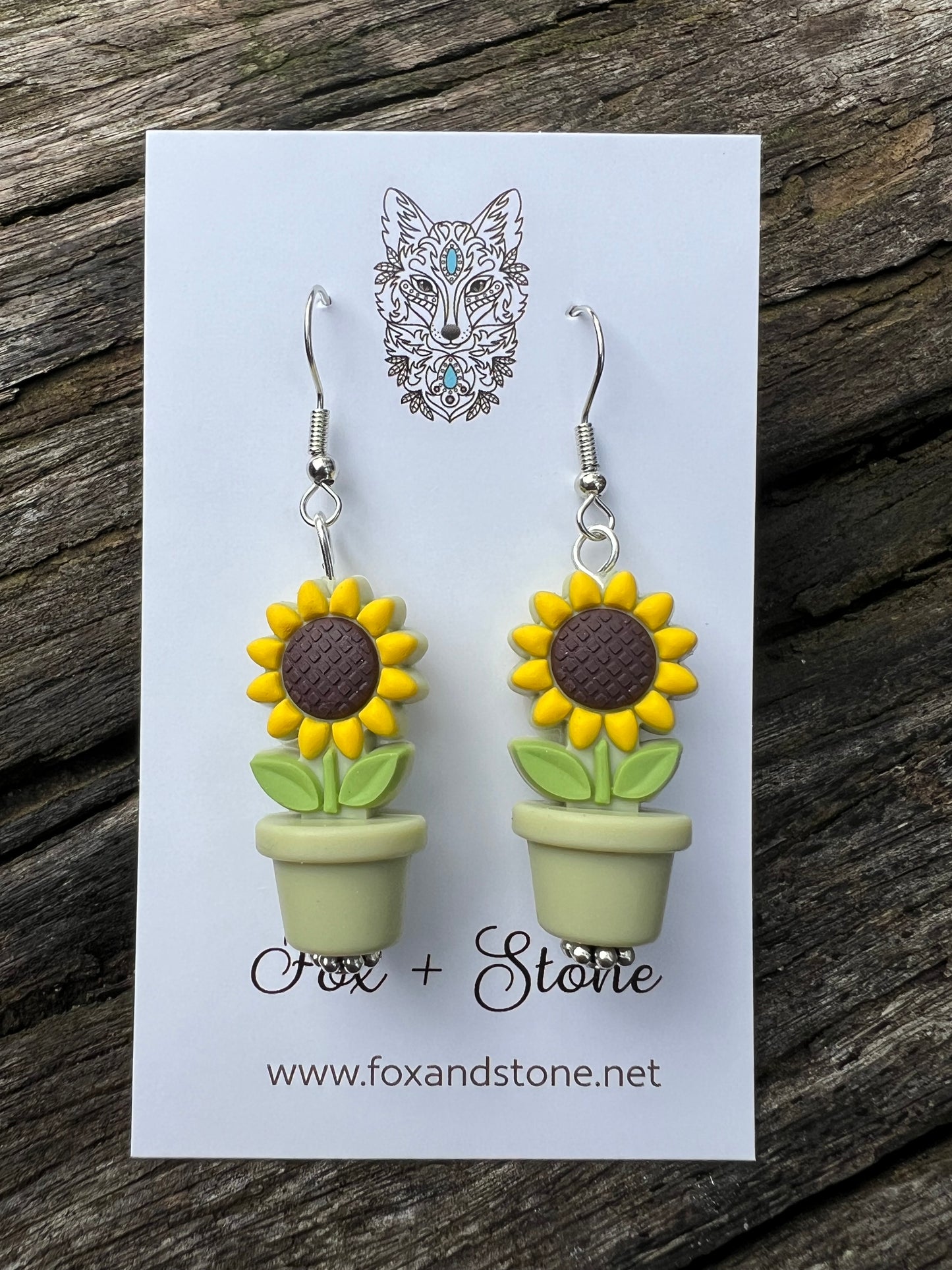 Sunflower in Green Pots Earrings
