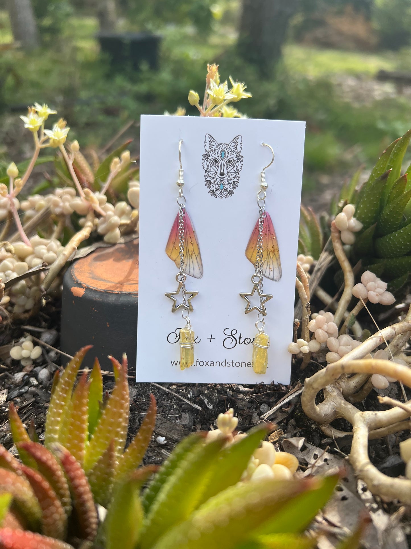 Sun Burst Fairy/Butterfly Wing Dangle Earrings