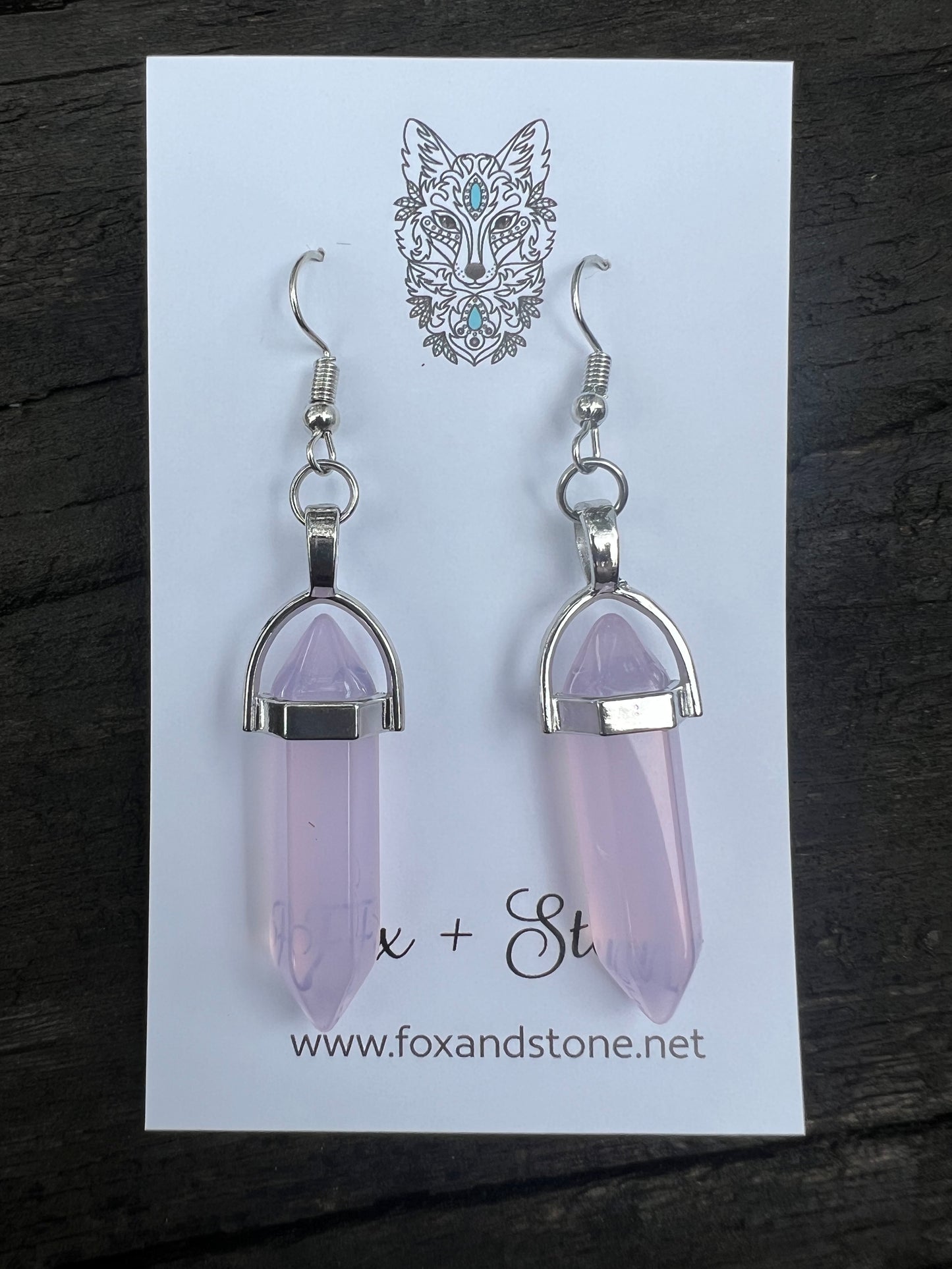 Pink Moonstone Gemstone Bullet Point Earrings