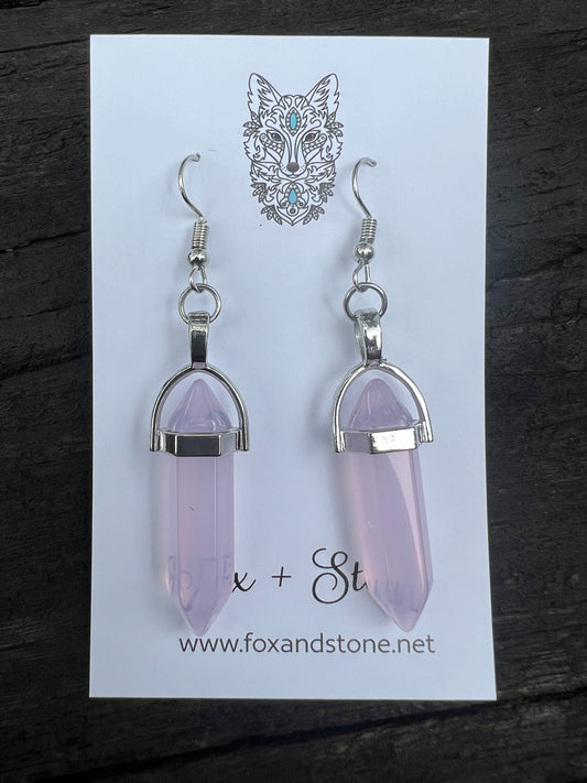 Pink Moonstone Gemstone Bullet Point Earrings