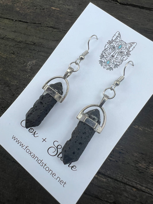 Lava Rock Gemstone Bullet Point Earrings