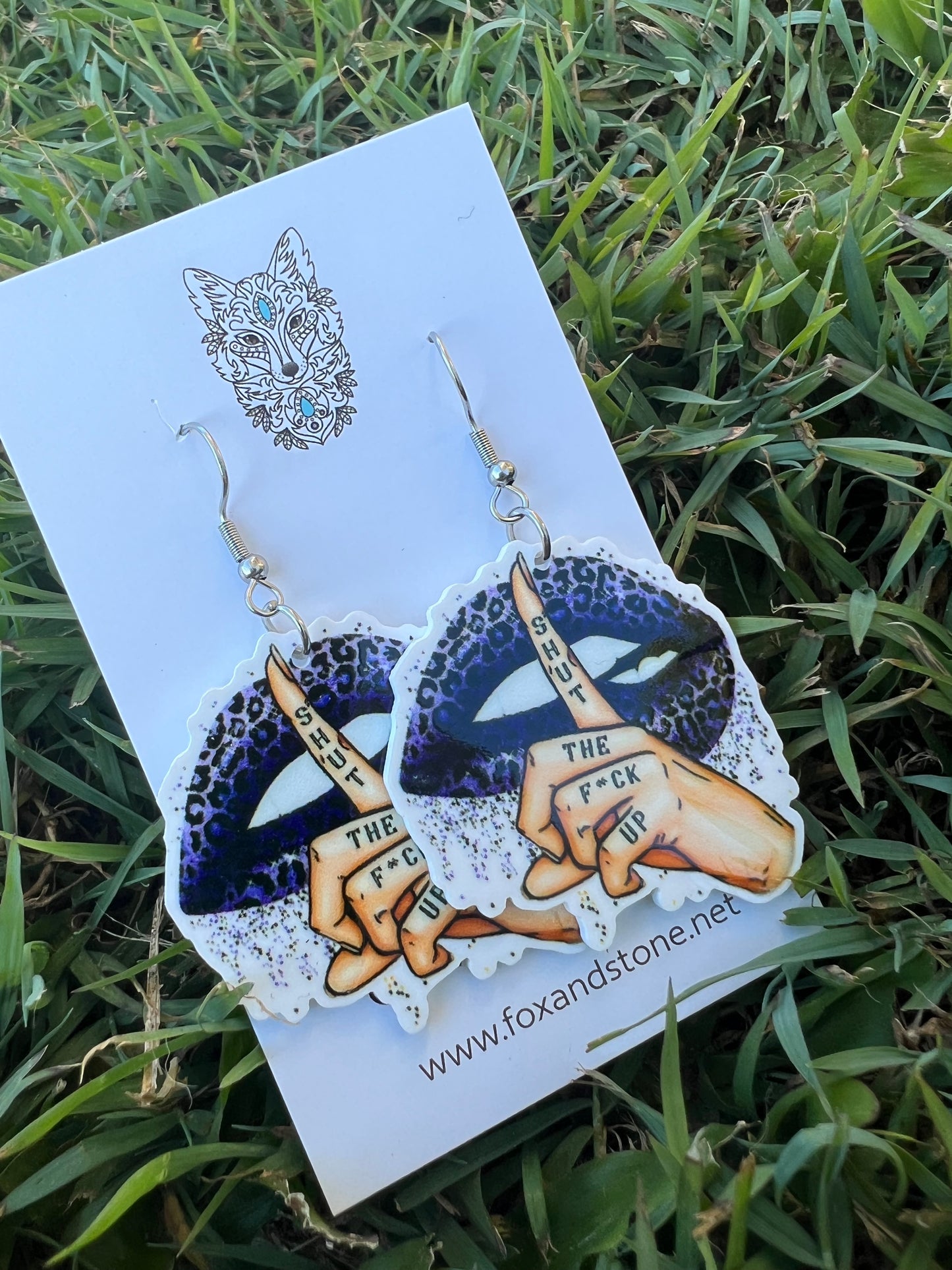 Shut The F#ck Up Deep Purple Leopard Earrings