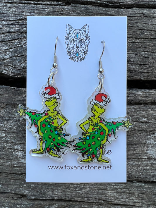 Grinch Christmas Tree Earrings