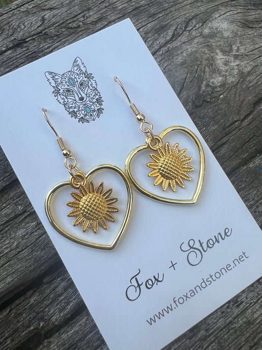 Sunflower Love Gold Hearts Dangles